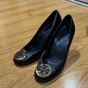 Tory Burch Black Wedges with Gold Emblem 10.5